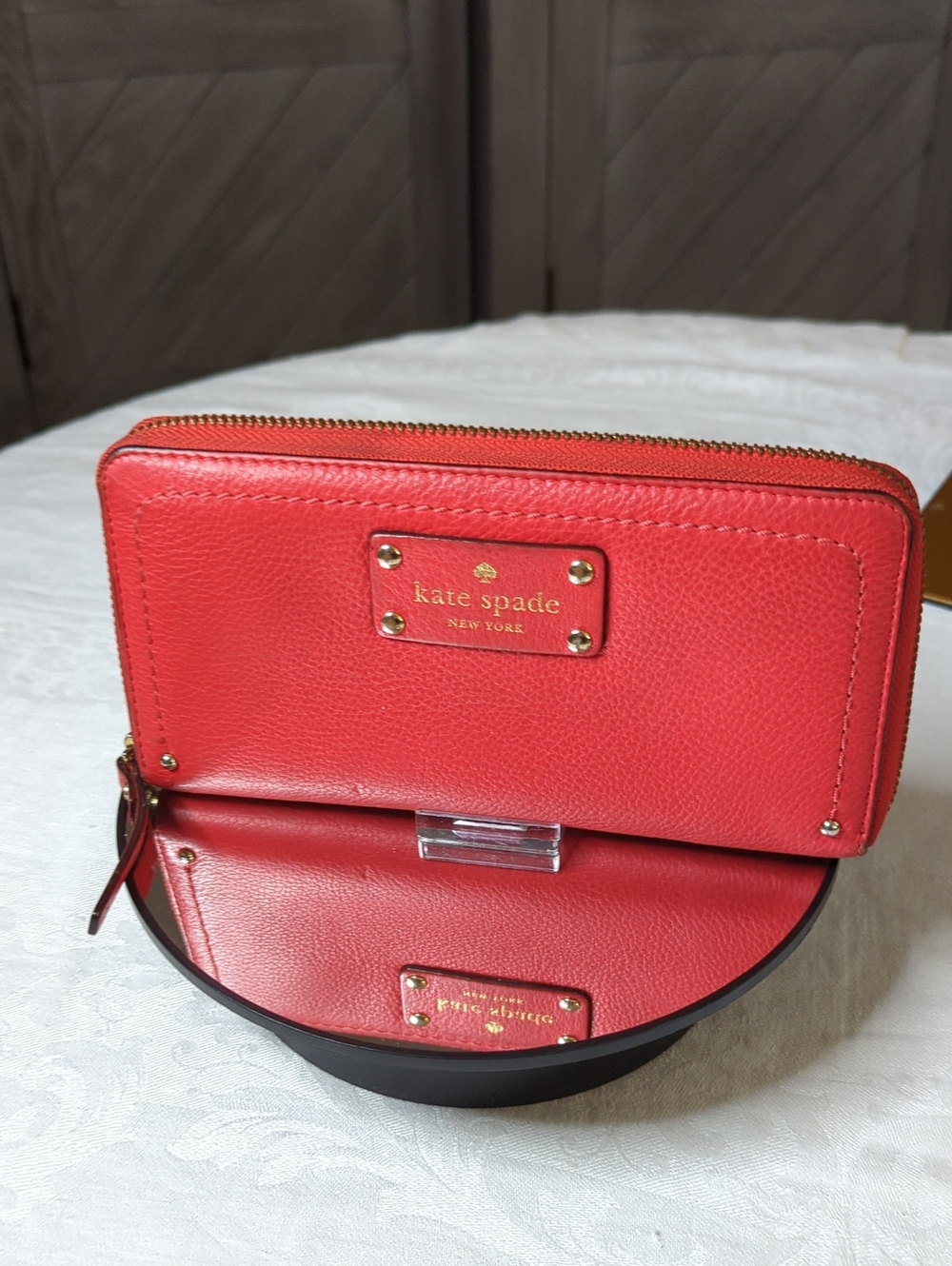 Kate Spade New York Red Pebbled Leather Zip Around Continental Wallet